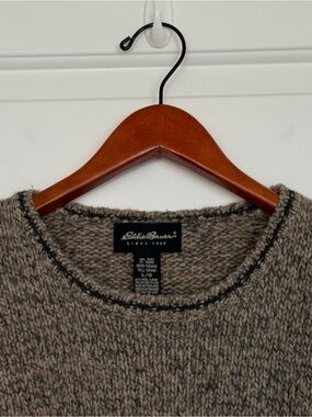 Eddie Bauer Wool Blend Fishermans Sweater Chunky Rolled Trim Large Late 2000s